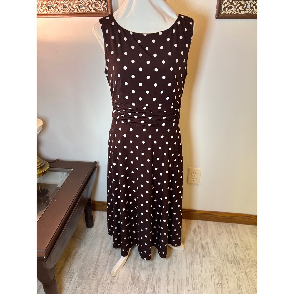 Y2K‎ Jessica Howard Dress Brown White Polka Dot Sleeveless Midi Career Casual - Picture 10 of 16